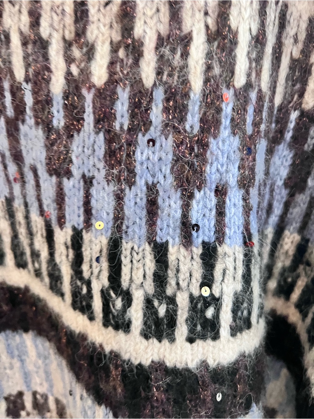 Textured Crewneck Sweater in Cream, Blue & Black - FDJ - Picture 3 of 8